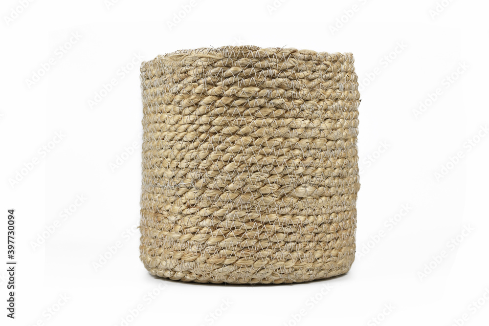 Natural woven jute rope basket isolatd on white background Natural woven jute rope basket isolatd on white background