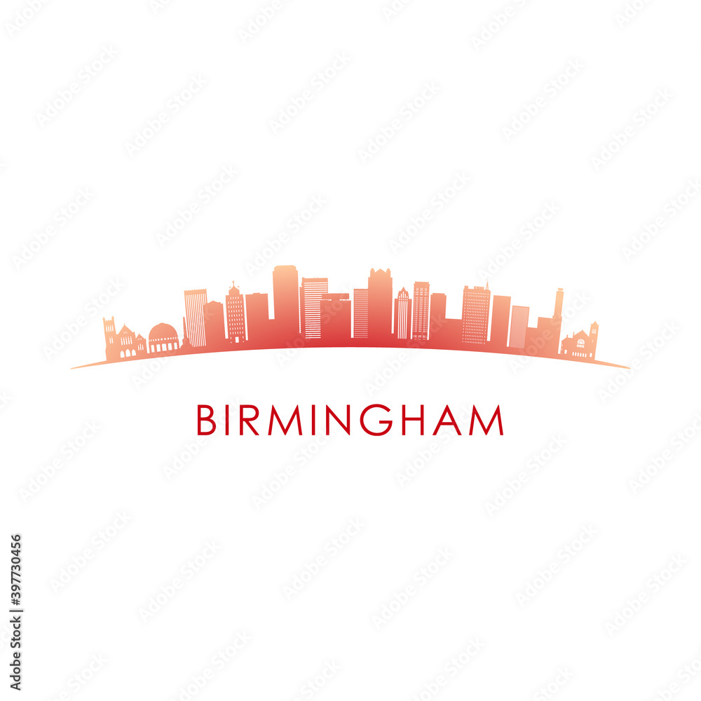 Birmingham skyline silhouette. Vector design colorful illustration.