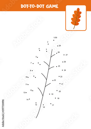 Connect the dots game with autumn leaf.