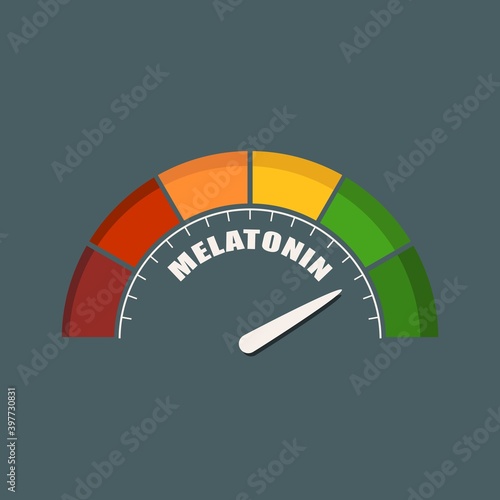 Gradient scale. Hormone melatonin level measuring device. Sign tachometer, speedometer, indicators. Infographic gauge element.