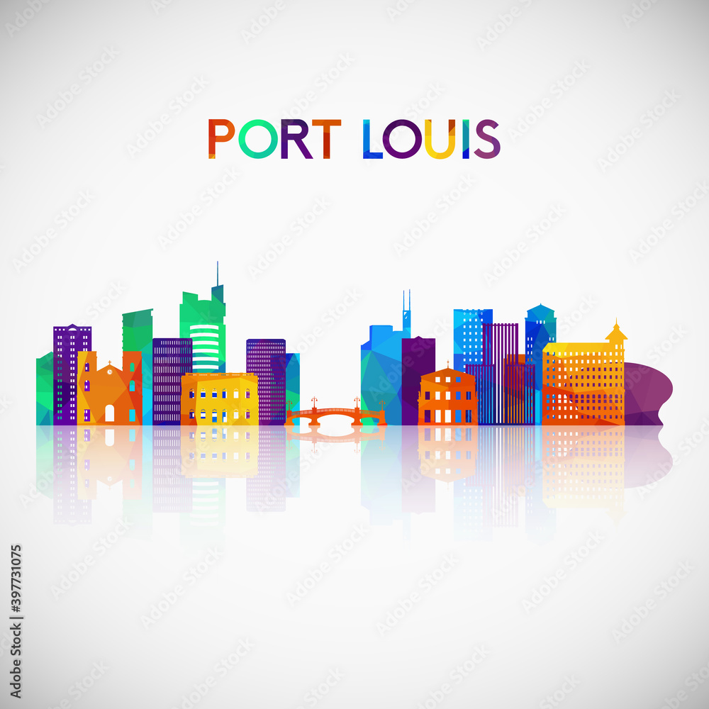 Port Louis skyline silhouette in colorful geometric style. Symbol for your design. Vector illustration.