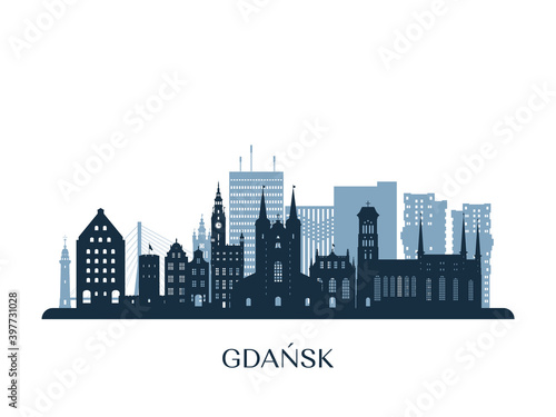 Gdansk skyline, monochrome silhouette. Vector illustration.