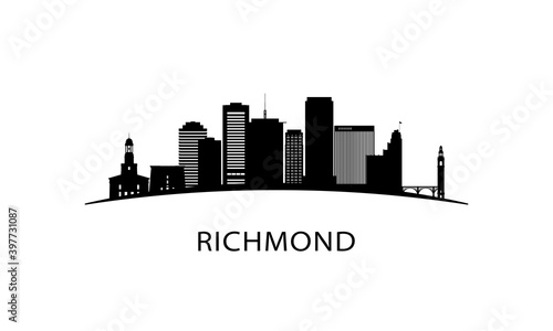 Richmond city skyline. Black cityscape isolated on white background. Vector banner.