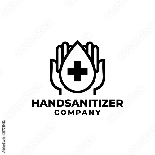 illustration of a hand with a liquid. hand sanitizer logo.