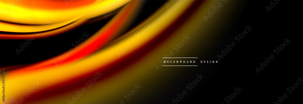 Dynamic motion abstract background. Color blurred stripes on black. Wave liquid lines poster. Vector illustration Dynamic motion abstract background. Color blurred stripes on black. Wave liquid lines poster. Vector illustration