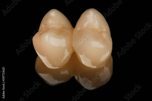porcelain dental crowns macro photo