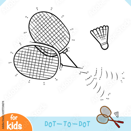 Numbers game, education dot to dot game, Badminton rackets and shuttlecock