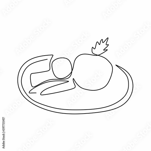 Continuous one single line drawing of fresh healthy vegetables. Organic food cafe menu and restaurant badge concept. Healthy lifestyle. Fresh tropical vegetable concept for vegan garden icon.