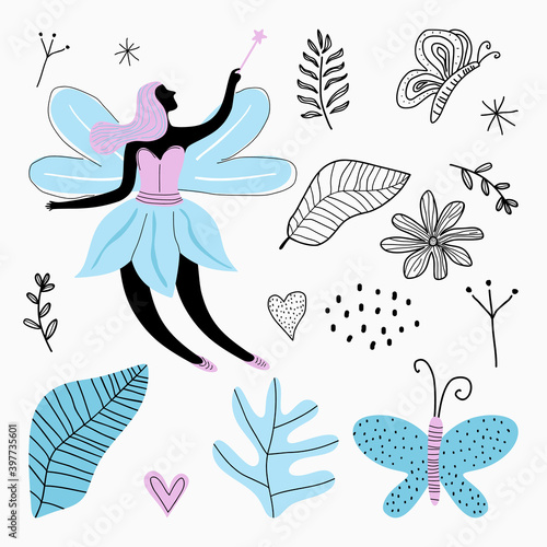 Set of cartoon cute fairy, ...