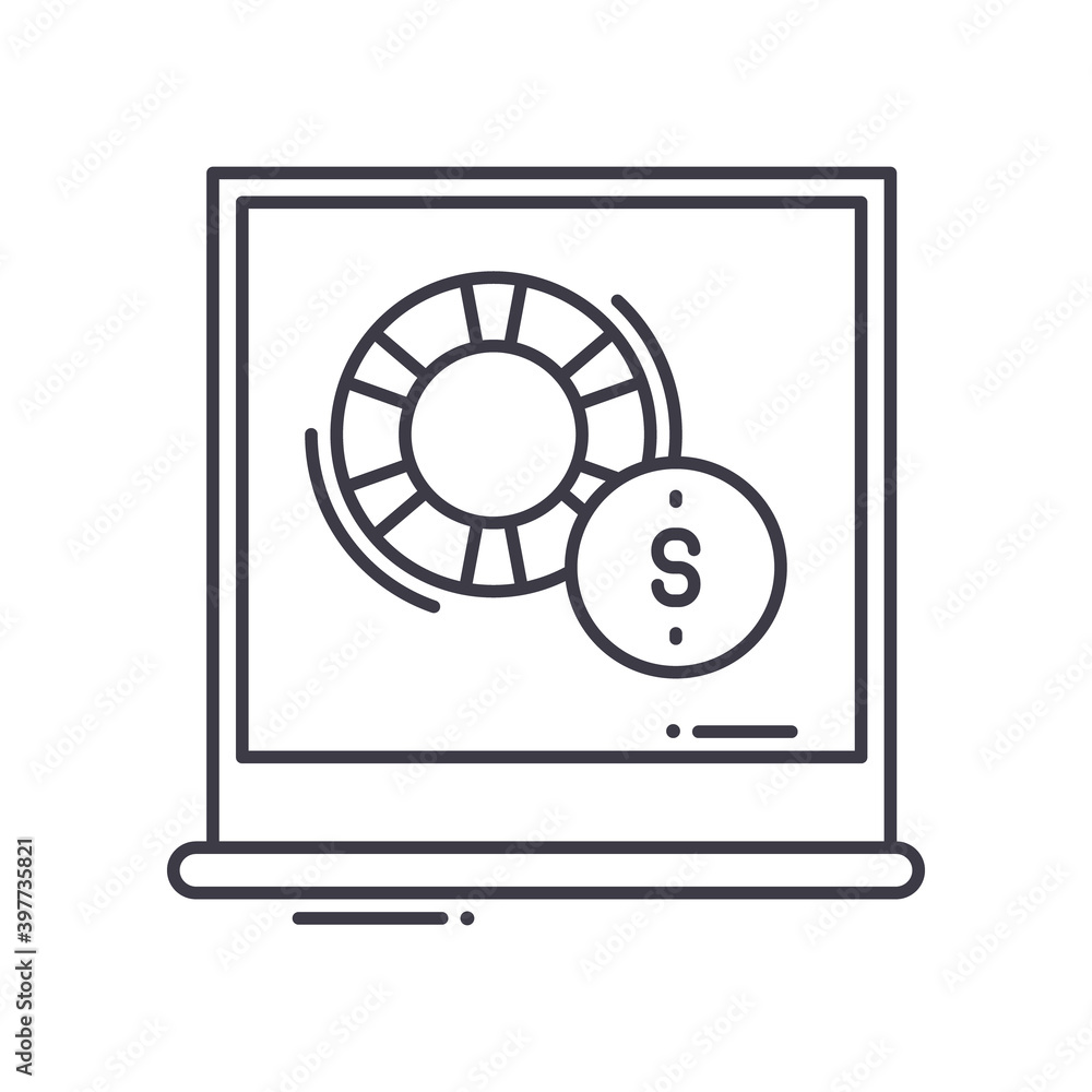 Online gambling icon, linear isolated illustration, thin line vector, web design sign, outline concept symbol with editable stroke on white background. Online gambling icon, linear isolated illustration, thin line vector, web design sign, outline concept symbol with editable stroke on white background.