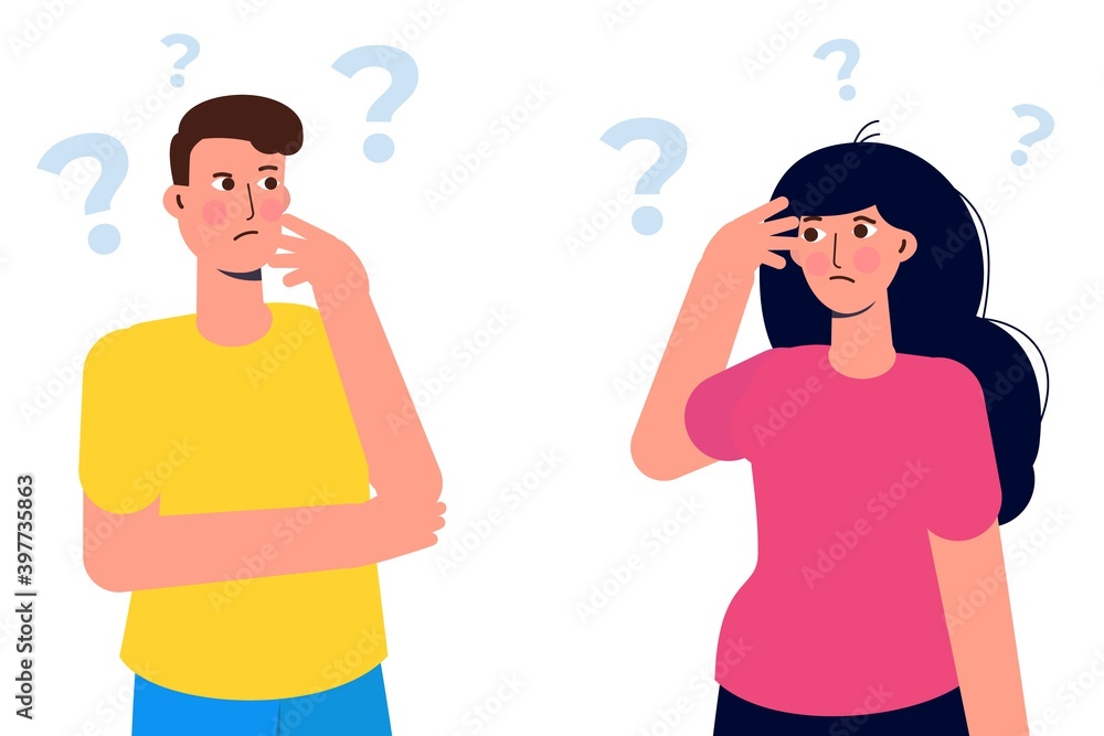 Group of Thoughtful people. Men and women solving problem. Vector illustration. Group of Thoughtful people. Men and women solving problem. Vector illustration.