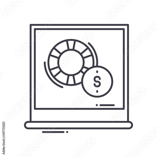 Online gambling icon  linear isolated illustration  thin line vector  web design sign  outline concept symbol with editable stroke on white background.