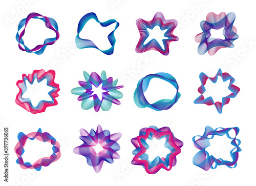 Acoustic music circles and waves set of flat vector illustrations isolated.