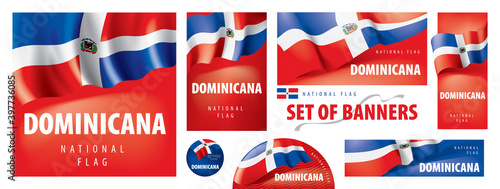 Vector set of banners with the national flag of the Dominicana