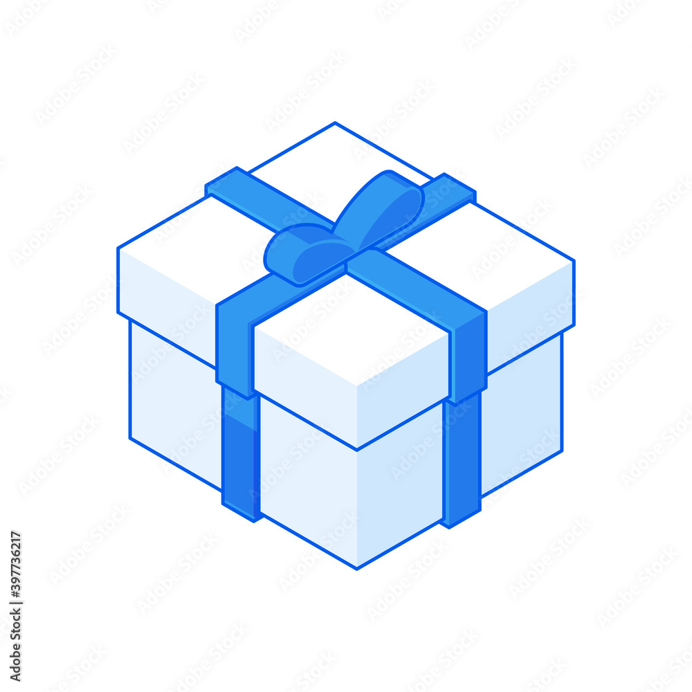Cartoon white gift box with blue ribbon Cartoon white gift box with blue ribbon