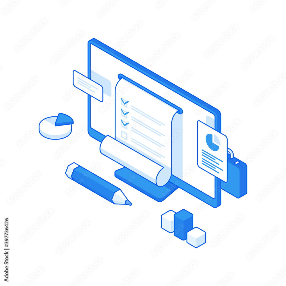 Cartoon computer monitor with printed business document Stock Vector ...