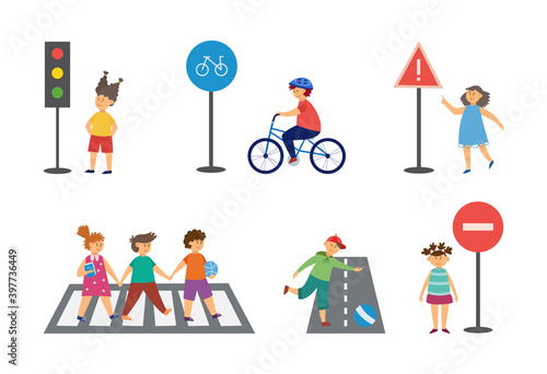 Child safety on street a vector isolated illustrations