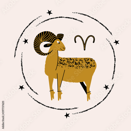 Aries zodiac sign. Horoscope and astrology. Vector illustration in a flat style.