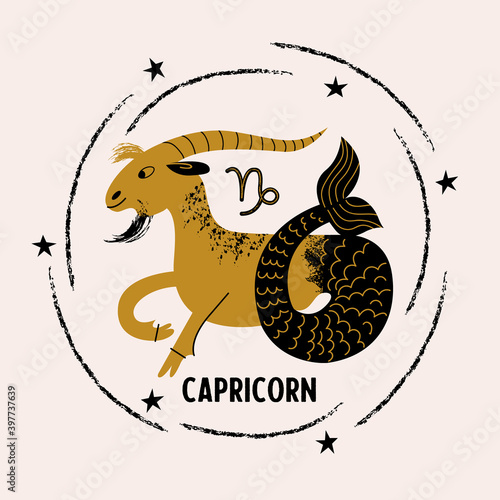 Capricorn is a sign of the zodiac. Horoscope and astrology. Vector illustration in a flat style.