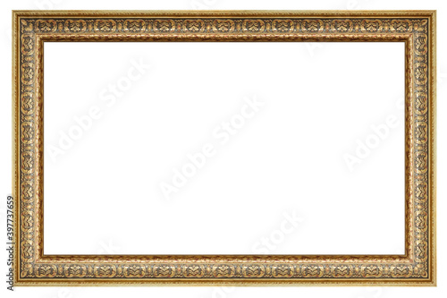Old vintage golden ornate frame isolated on a white background