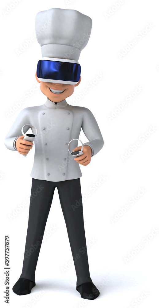 Fun 3D Illustration of a chef with a VR Helmet