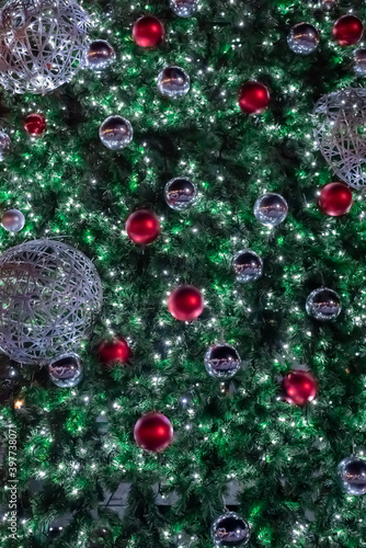 Christmas tree with decorations, Christmas background with balls