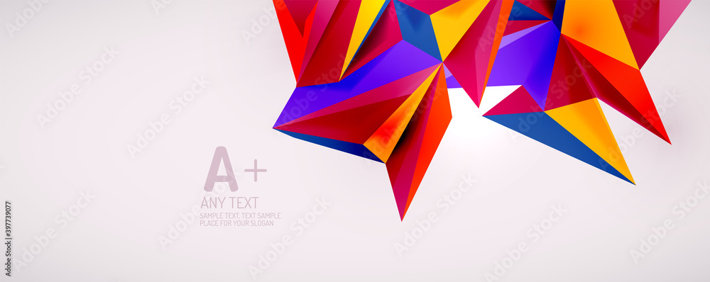 Vector triangle geometric backgrounds. Low poly 3d shape on light backdrop. Vector illustration for covers, banners, flyers and posters and other designs Vector triangle geometric backgrounds. Low poly 3d shape on light backdrop. Vector illustration for covers, banners, flyers and posters and other designs