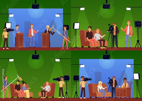 Broadcast of tv talk show, political debates or interview a vector illustrations