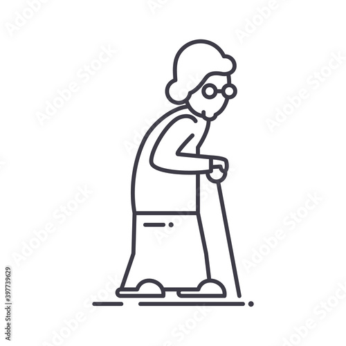 Old woman icon, linear isolated illustration, thin line vector, web design sign, outline concept symbol with editable stroke on white background.