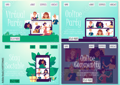 Online virtual party, meeting with friends or remote web communication a vector.