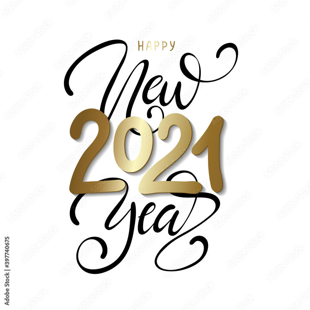 2021 Happy New Year. Script text hand lettering. Christmas decoration. 2021 Happy New Year. Script text hand lettering. Christmas decoration.