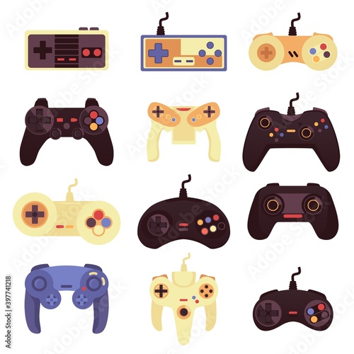 Video game controller set isolated on white background. Gamepad joysticks