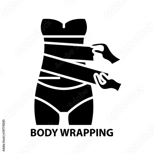 body wrapping icon, black vector sign with editable strokes, concept illustration