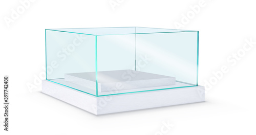 rectangular glass showcase on pedestal vector illustration