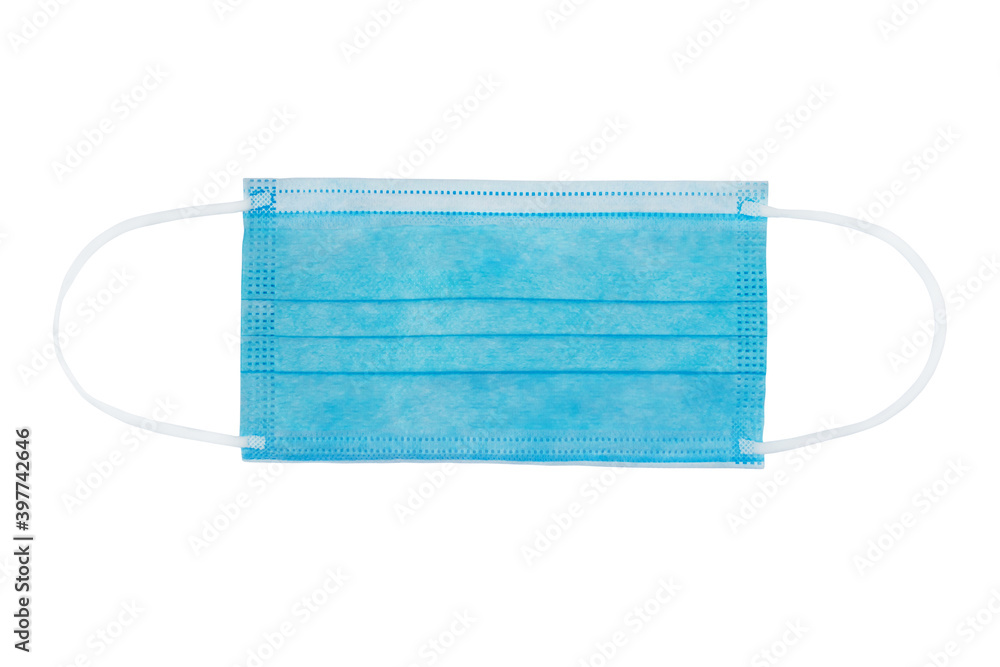 Blue flat medical surgical face mask isolated on white. Blue flat medical surgical face mask isolated on white.