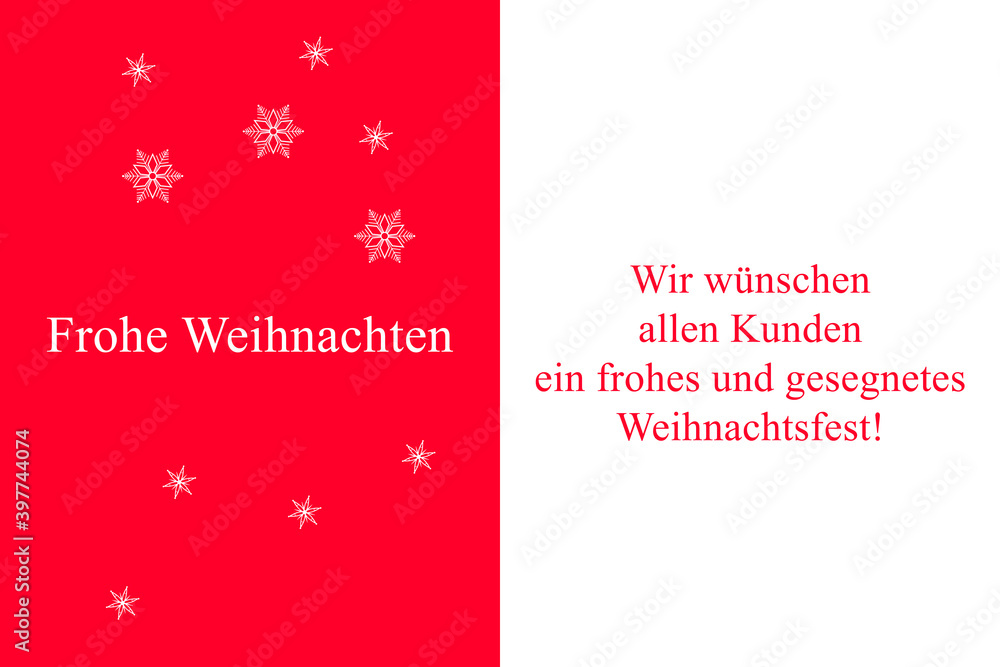 Weihnachtskarte mit Gruß Frohe Weihnachten an die Kunden eines Unternehmens oder Firma in rot
