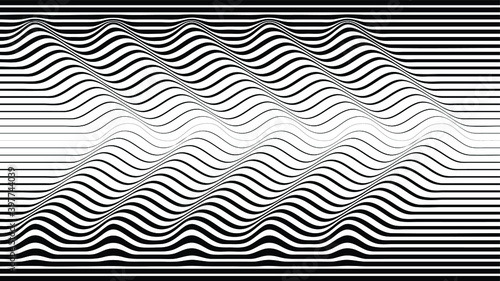 Abstract flow lines background . Fluid wavy shape .Striped linear pattern . Music sound wave . Vector illustration. Arrow sign
