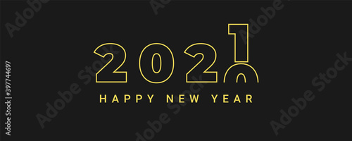 Happy New Year 2021. New year vector illustration of the number one replacing the zeros on black background