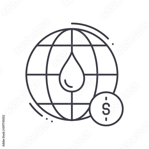Oil globalization icon, linear isolated illustration, thin line vector, web design sign, outline concept symbol with editable stroke on white background.