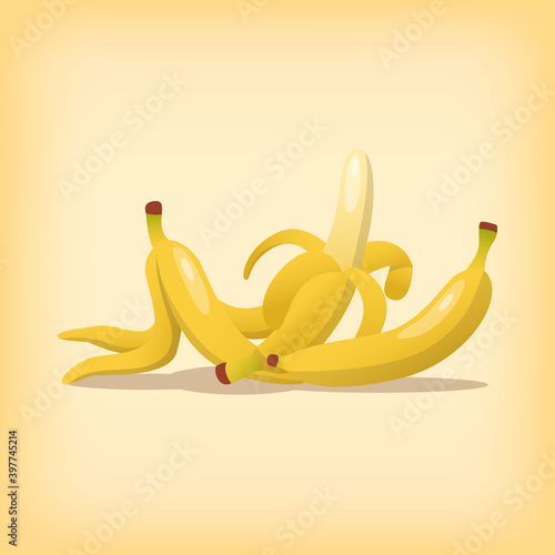 banana fruit single isolated with whole shape and peel or peeled with modern style and warm color theme