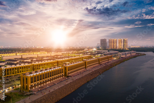 Fotografi Beautiful buildings on reclamation PIK 2 island