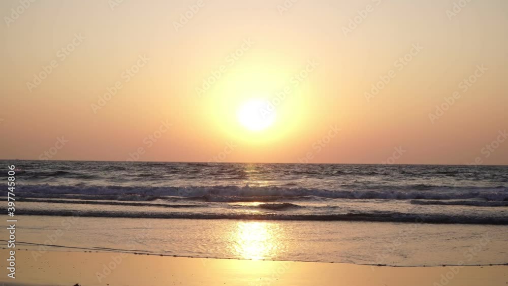 Orange sunset over the ocean. Beautiful sea evening background Orange sunset over the ocean. Beautiful sea evening background