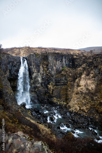 A waterfall in Vatnajökull National Park in Iceland in spring 
