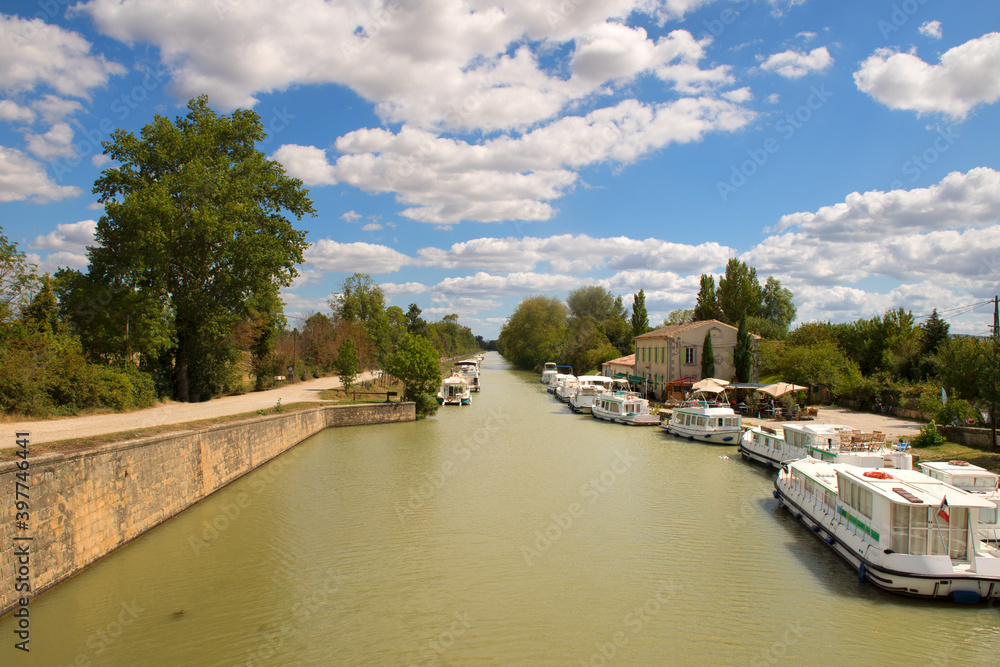 Boats at the French Canal-du-Midi Boats at the French Canal-du-Midi