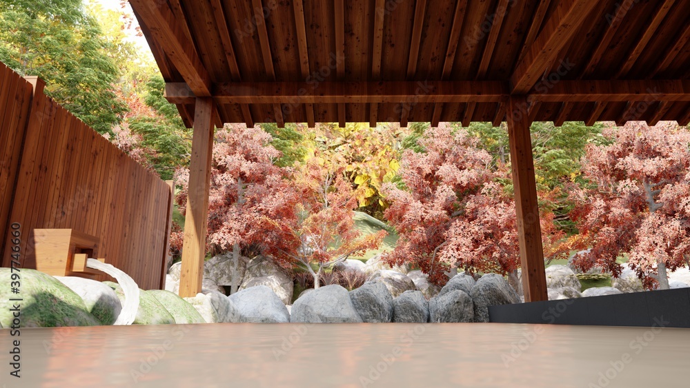 温泉 屋外 個室露天風呂 屋根有り 人なし42 Stock Illustration Adobe Stock