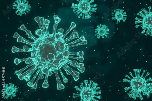 Coronavirus 2019-nCov novel coronavirus concept resposible for coronaviruses influenza as dangerous flu strain cases as a pandemic. Microscope virus close up. 3d rendering.3D disease.	