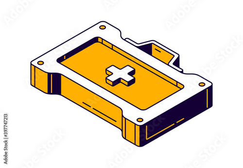 Young guy carries a heart in his hands, isometric vector illustration. Concept for donation, charity, selfless care