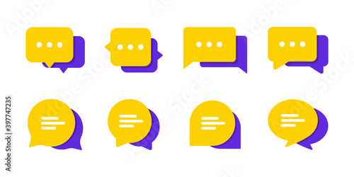 Set of Chat Message Bubbles Vector Icon. Communication icons. Talk bubble, dialog. Web icon set. Online communication. Conversation, SMS, Notification, Group Chat. Chatting icons in different styles