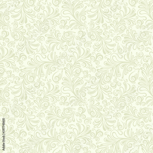 Seamless light background with beige pattern in baroque style. Vector retro illustration. Ideal for printing on fabric or paper for wallpapers, textile, wrapping. © bulbbright