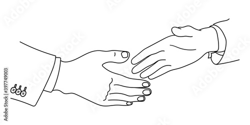 Handshake doodle icon. Hand shake outline sketch. Business, partnership, deal, agreement and friendship symbol. Vector illustration.